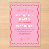 Retro Curve Squiggle Wavy Pink Red Foto Wedding Acryleinladungen (Vorderseite)