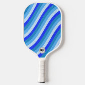 Retro Curvy Lines in blau mit Namen und Initialen Pickleball Schläger (Rückseite)