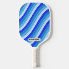 Retro Curvy Lines in blau mit Namen und Initialen Pickleball Schläger