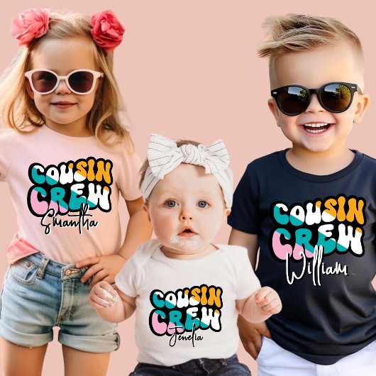 Retro Custom Cousin Crew Add your Name Black T-Shirt