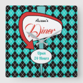 Retro Custom Diner Signature Kitchenuhr Geschenk Quadratische Wanduhr (Vorderseite)