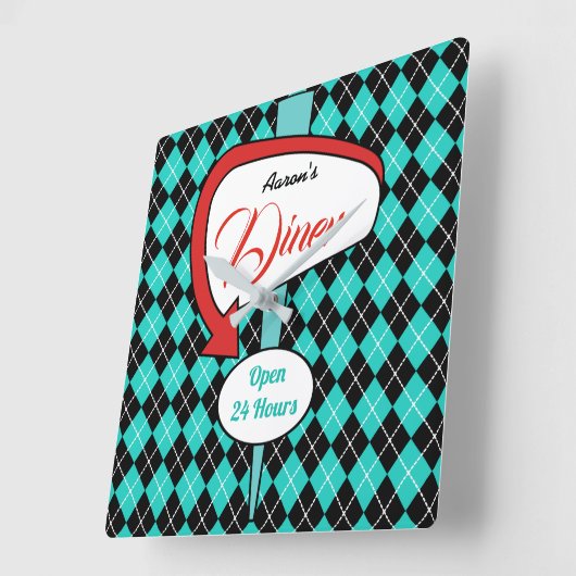 Retro Custom Diner Signature Kitchenuhr Geschenk Quadratische Wanduhr (Winkel)