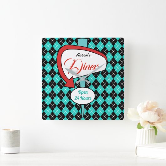 Retro Custom Diner Signature Kitchenuhr Geschenk Quadratische Wanduhr (Zuhause)