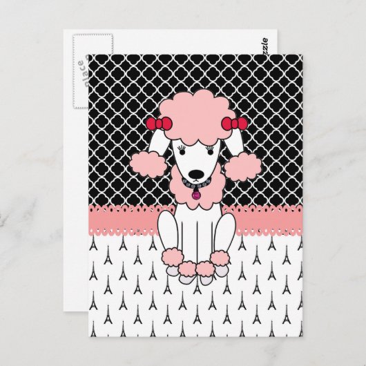 Retro custom girdiva pink Paris Poodle Postkarte (Vorne/Hinten)