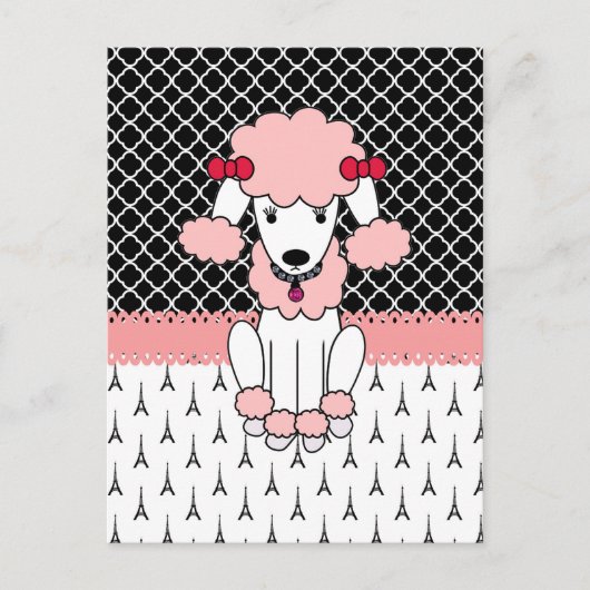 Retro custom girdiva pink Paris Poodle Postkarte (Vorderseite)