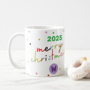 Retro CUSTOM TEXT polka dot MERRY CHRISTMAS Kaffeetasse