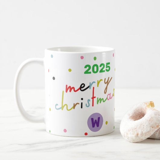 Retro CUSTOM TEXT polka dot MERRY CHRISTMAS Kaffeetasse (Mit Donut)