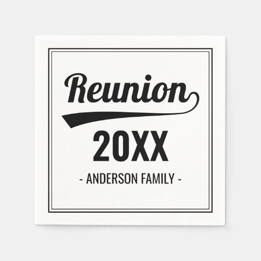 Retro Custom Year Black & White Family Wiedersehen Serviette (Vorderseite)