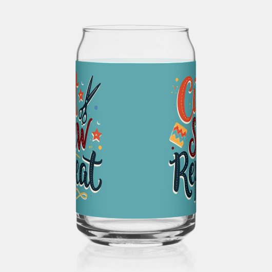 Retro "Cut Sew Repeat" Nähen Lover Design Dosenglas (Rechts)