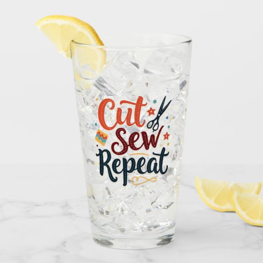 Retro "Cut Sew Repeat" Nähen Lover Design Glas (Vorderseite Ice)