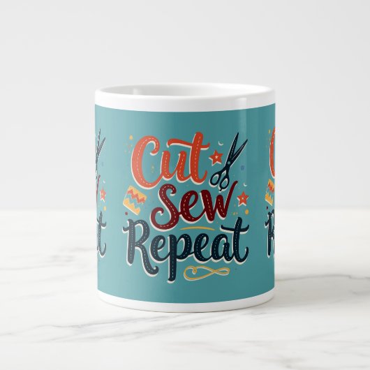 Retro "Cut Sew Repeat" Nähen Lover Design Jumbo-Tasse (Vorderseite)