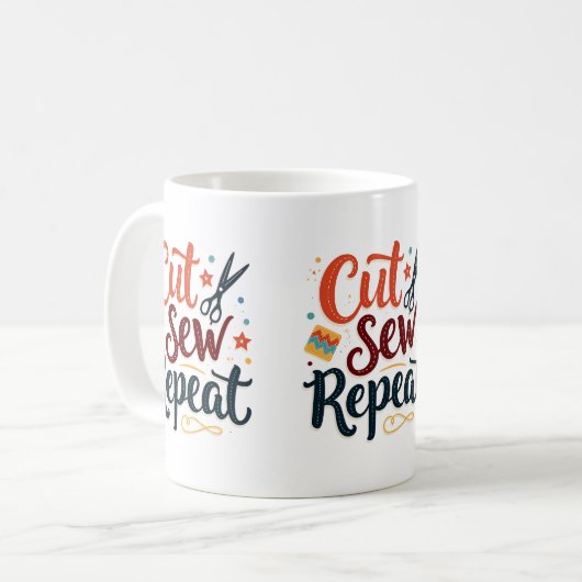 Retro "Cut Sew Repeat" Nähen Lover Design Kaffeetasse (Vorderseite Links)