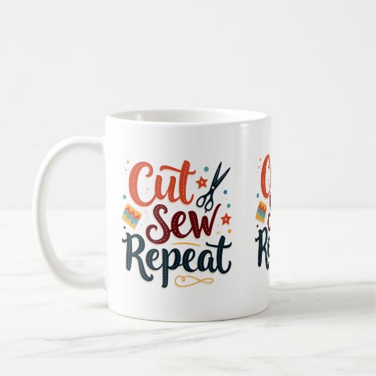 Retro "Cut Sew Repeat" Nähen Lover Design Kaffeetasse (Links)