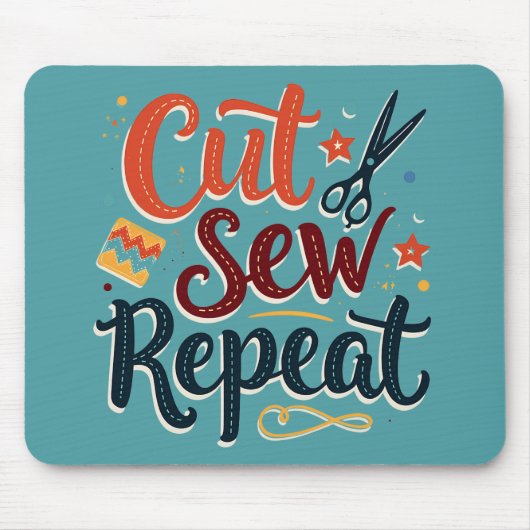 Retro "Cut Sew Repeat" Nähen Lover Design Mousepad (Vorne)