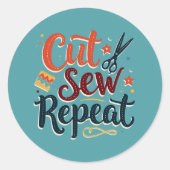 Retro "Cut Sew Repeat" Nähen Lover Design Runder Aufkleber (Vorderseite)