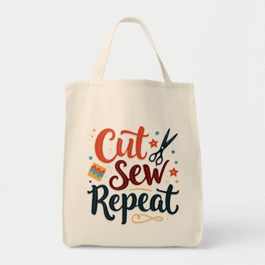 Retro "Cut Sew Repeat" Nähen Lover Design Tragetasche (Vorne)