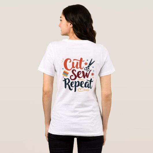 Retro "Cut Sew Repeat" Nähen Lover Design Tri-Blend Shirt (Rückseite voll)