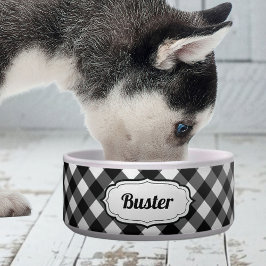 Retro Cute Black & White Gingham Check pet bowl  Napf