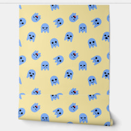Retro Cute Blue Ghost Seamless Arcade-Inspired Tapete