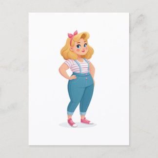 Retro-Cute Cartoon Girl Illustration Postkarte