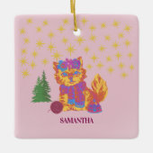 Retro Cute Cat Christmas  Keramikornament (Vorderseite)