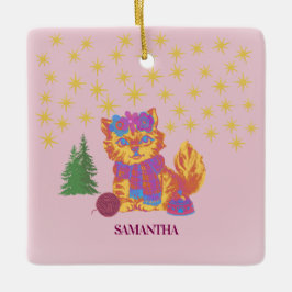 Retro Cute Cat Christmas  Keramikornament