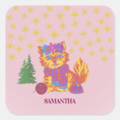 Retro Cute Cat Christmas Sticker (Vorderseite)