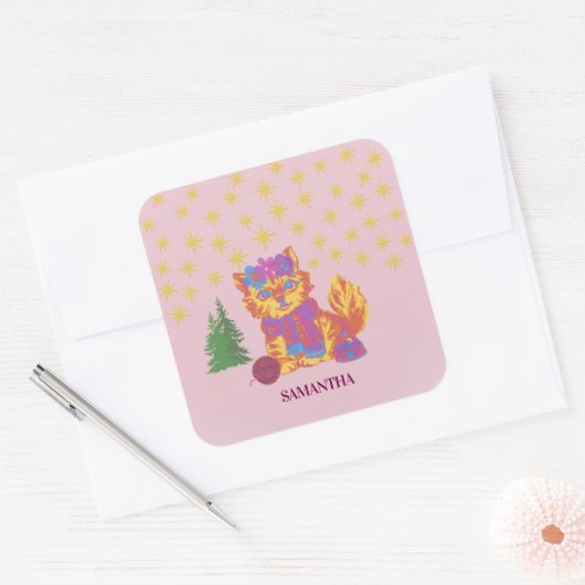Retro Cute Cat Christmas Sticker (Umschlag)