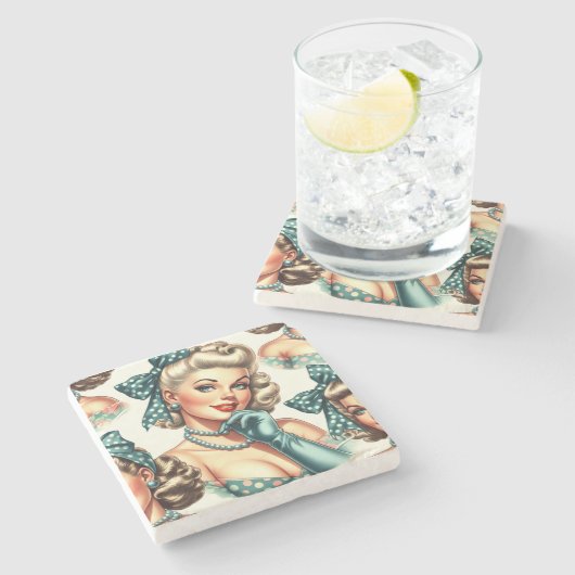 Retro Cute Classic Pinup Steinuntersetzer (Seitenansicht)