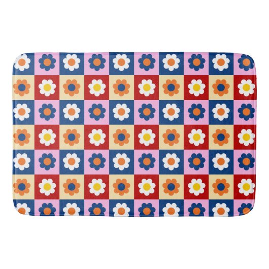 Retro Cute colorful Flowers Pattern Badematte (Vorderseite)