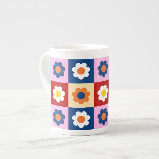 Retro Cute colorful Flowers Pattern Porzellantasse (Vorderseite Links)