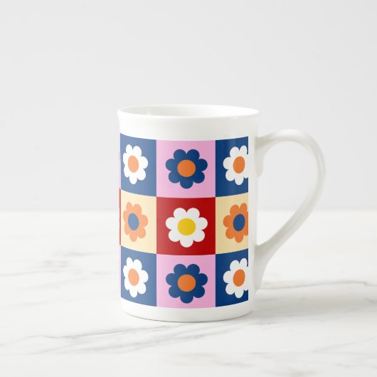 Retro Cute colorful Flowers Pattern Porzellantasse (Rechts)