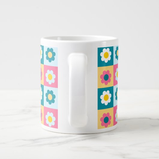 Retro Cute colorful Pastel Flowers Pattern Jumbo-Tasse (Rückseite)