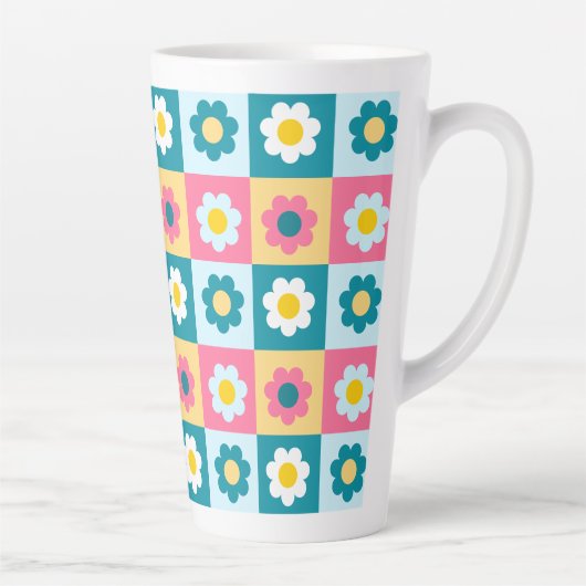 Retro Cute colorful Pastel Flowers Pattern  Milchtasse (Rechts)