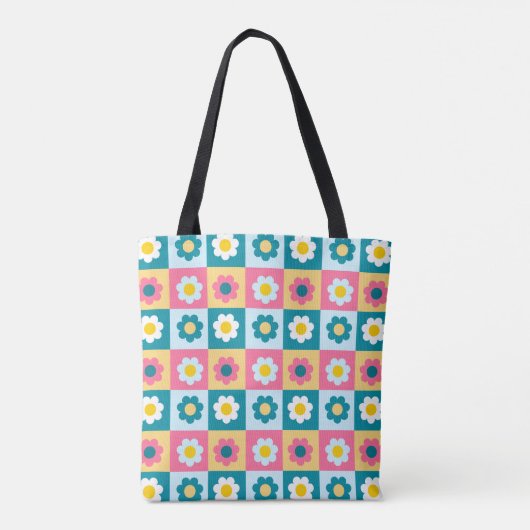 Retro Cute colorful Pastel Flowers Pattern Tasche (Rückseite)