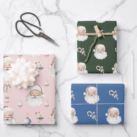 Retro Cute Santa Claus & Candy Cane Christmas  Geschenkpapier Set (Vorderseite)