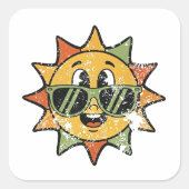 Retro Cute Sun Quadratischer Aufkleber (Vorderseite)