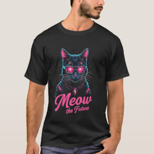 Retro Cyber Punk Cat Glow Meetings The Future Cool T-Shirt