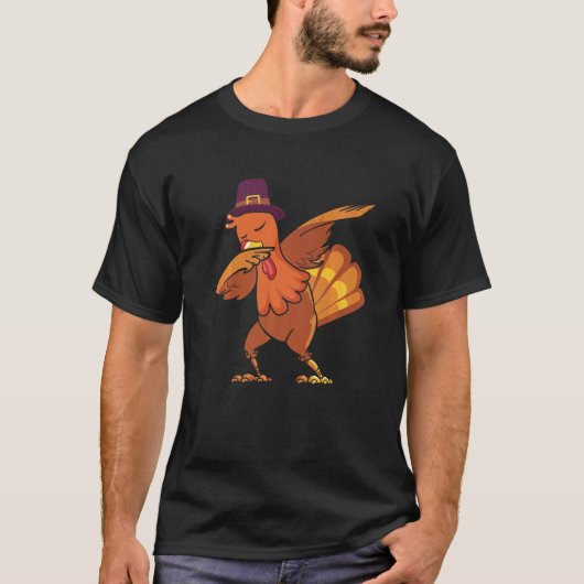 Retro Dabbing Turkey Family Matching Thanksgiving  T-Shirt (Vorderseite)