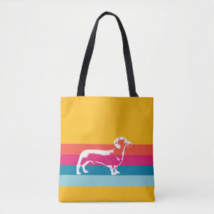 Retro-Dachshund-Silhouette – Bunte Pop-Hunde-Kunst Tasche