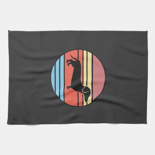 Retro-Dachshund-Sonnenuntergangs-Vektor Geschirrtuch (Horizontal)