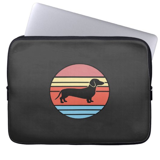 Retro-Dachshund-Sonnenuntergangs-Vektor Laptopschutzhülle (Vorderseite)