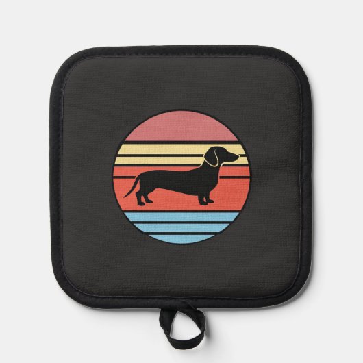 Retro-Dachshund-Sonnenuntergangs-Vektor Topflappen (Vorderseite)