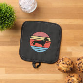 Retro-Dachshund-Sonnenuntergangs-Vektor Topflappen (Oben Unten)