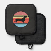 Retro-Dachshund-Sonnenuntergangs-Vektor Topflappen (Vorderseite/Rückseite)