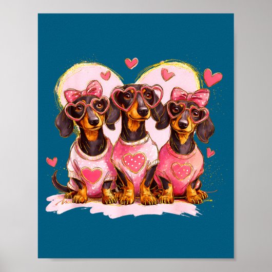 Retro Dachshund With Heart Sungles Valentine's Day Poster (Vorne)