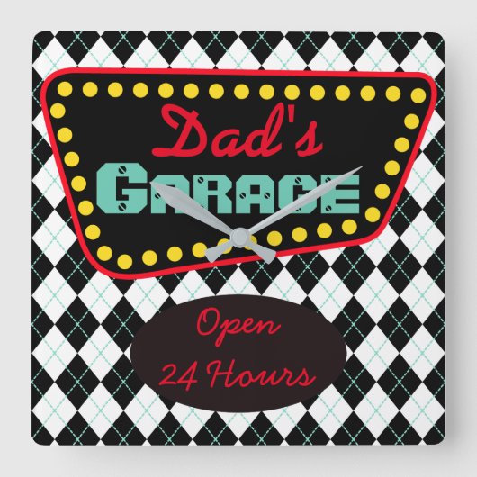 Retro Dad's Garage Wall Clock Father's Day Gift Quadratische Wanduhr (Vorderseite)