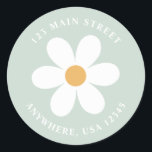 Retro daisgrün boho Rückadresslabel Runder Aufkleber<br><div class="desc">Retro inspirierte Rücksendeadressen-Aufkleber zum ersten Geburtstag mit den 70er Jahren Stil-Gängen und boho Schriftart und Farben.</div>