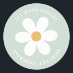 Retro daisgrün boho Rückadresslabel Runder Aufkleber<br><div class="desc">Retro inspirierte Rücksendeadressen-Aufkleber zum ersten Geburtstag mit den 70er Jahren Stil-Gängen und boho Schriftart und Farben.</div>