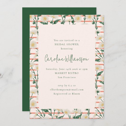 Retro Daisies Blumengarten Grünes Brautparty Einladung (Vorne/Hinten)